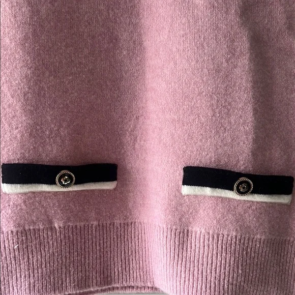 NEW! Maje Pink Sleeveless Sweater Vest with Navy Blue Trim - Picture 3 of 8